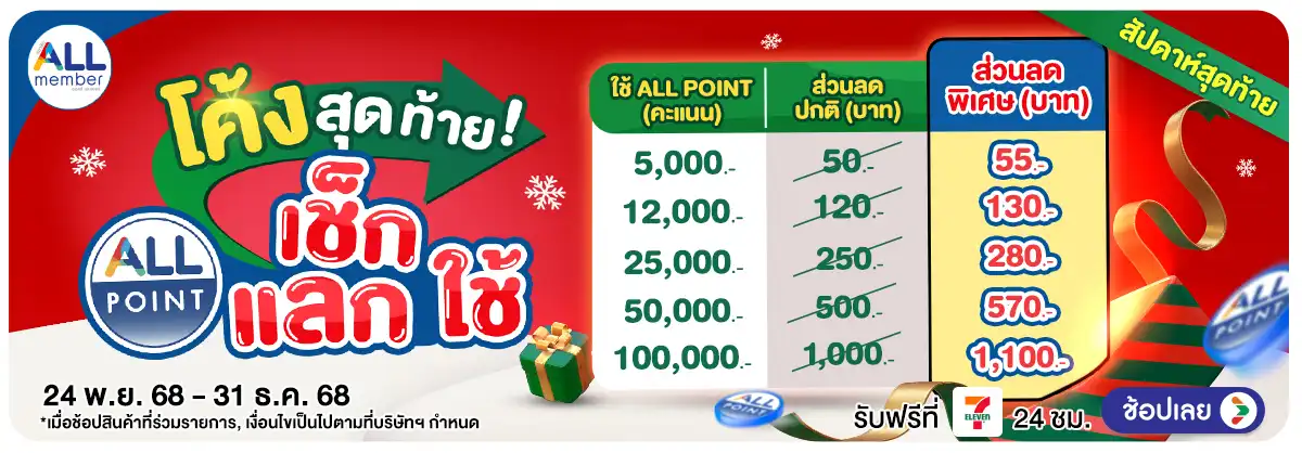 ALL POINT เช็กแลกใช้ (24 Nov - 31 Dec 25)-สัปดาห์สุดท้าย